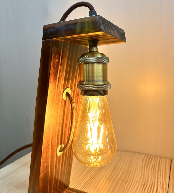 Retro Style Table Wooden Lamp with Nickel Holder
