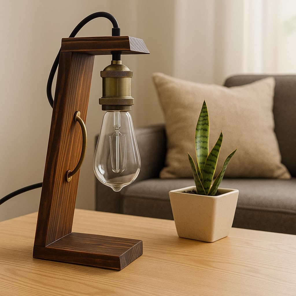 Retro Style Table Wooden Lamp with Nickel Holder