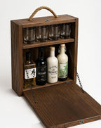 Wall Mounted Liquor Cabinet with Drop Down Table – Rustic Wood Murphy Bar with Glass Storage