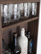 Wall Mounted Liquor Cabinet with Drop Down Table – Rustic Wood Murphy Bar with Glass Storage