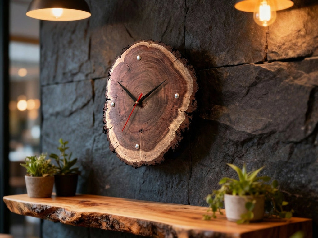 Vintage Style Natural Wooden Live Edge Wall Clock