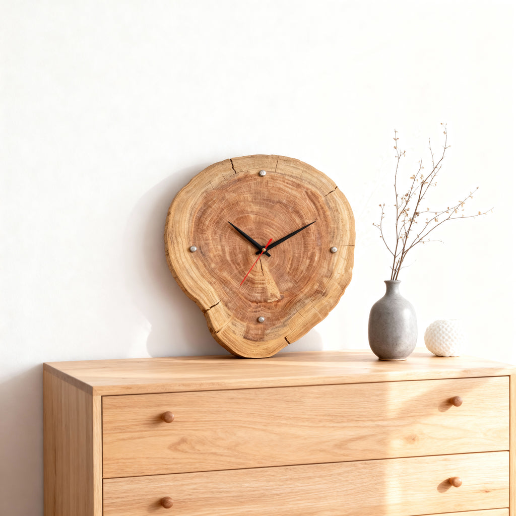 Vintage Style Natural Wooden Live Edge Wall Clock